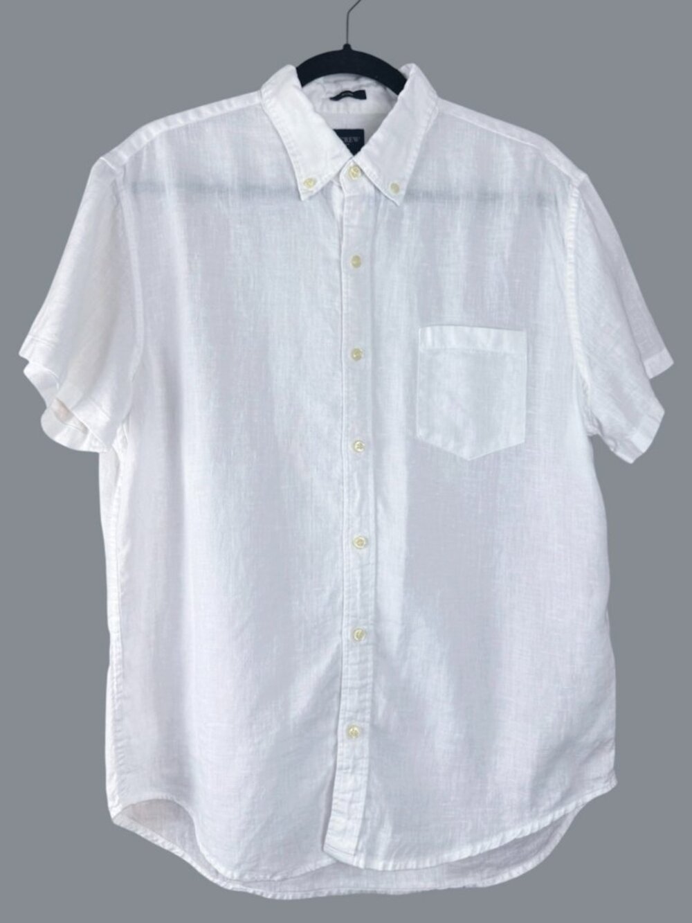 J.Crew Mens Short-sleeve Button-up White Linen Shirt Slim Fit Size Large - Picture 2 of 5